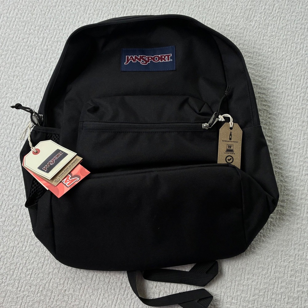 Jansport Cross Town Plus Backpack Black 15 In Laptop Sleeve NWT College Travel